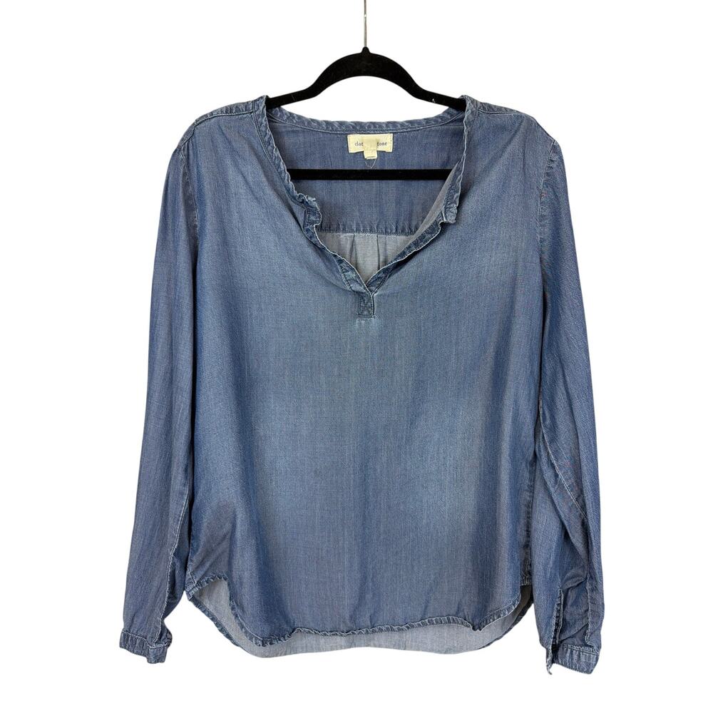 Cloth and Stone Blue Long Sleeve V Neck High Low Top Size M